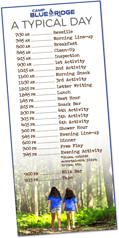 Sample daily summer camp schedule