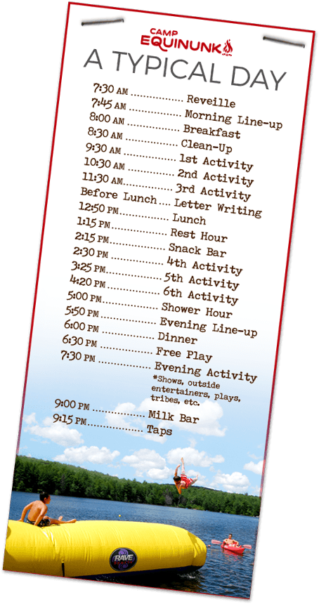 Sample daily summer camp schedule